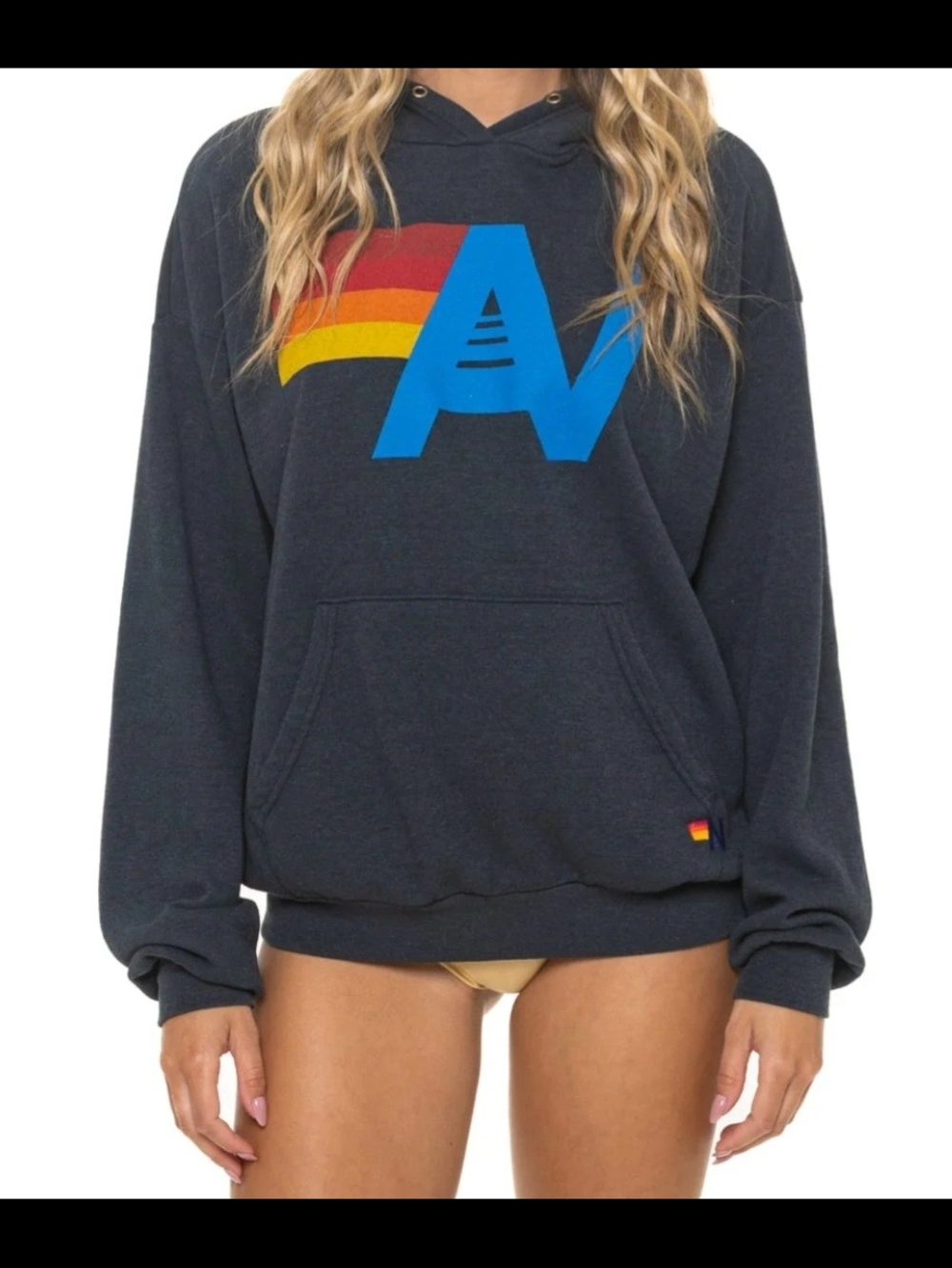 Aviator Nation Navy hoodie Rainbow Logo unisex sweatshirt size 12